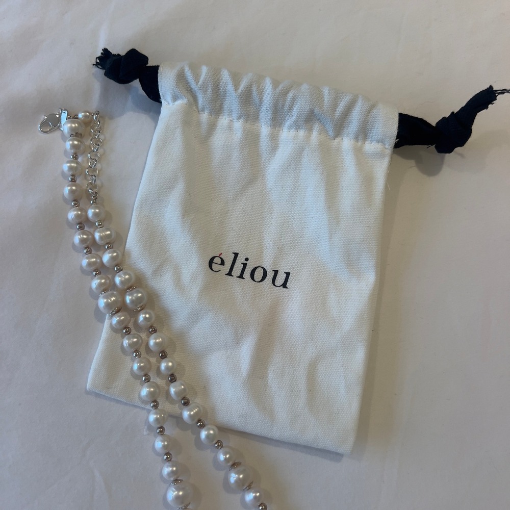 Eliou‎ Pearl Necklace with Silver Spacer Beads and Dust Bag